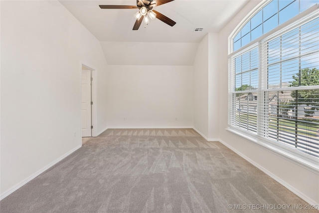 2817 W Oakland St, Broken Arrow, OK 74012 - empty room with carpet flooring, ceiling fan, baseboards, and lofted ceiling