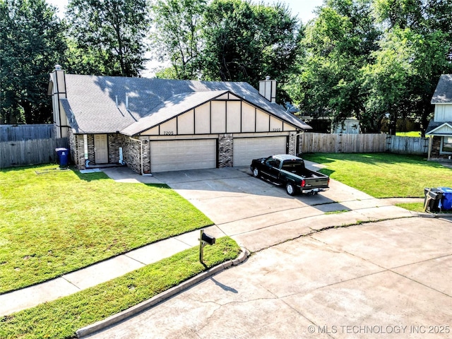 7205 S Date Pl, Broken Arrow, OK 74011 - view of front facade featuring a garage, driveway, board and batten siding, a chimney, and a shingled roof