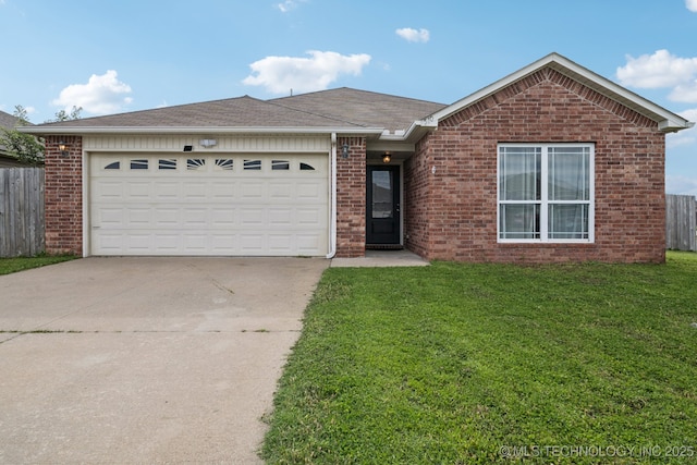 510 S Creek St, Skiatook, OK 74070 - ranch-style house featuring concrete driveway, brick siding, a garage, and a shingled roof