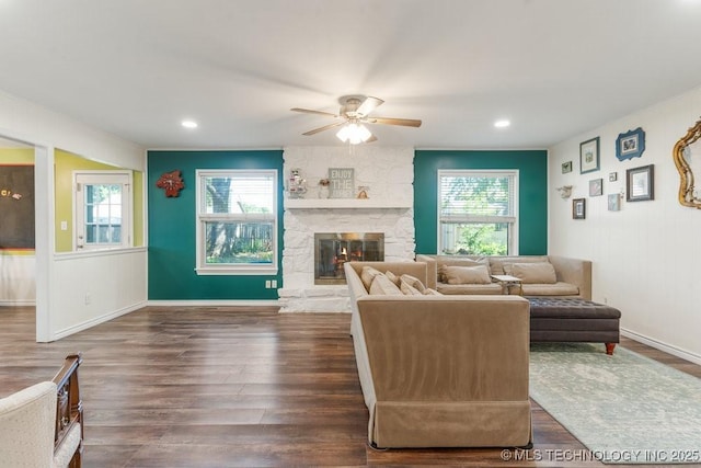 412 W Los Angeles St, Broken Arrow, OK 74011 - living area featuring healthy amount of natural light, ceiling fan, wood finished floors, and ornamental molding
