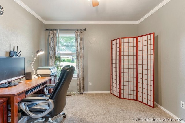412 W Los Angeles St, Broken Arrow, OK 74011 - home office with crown molding, carpet floors, and baseboards