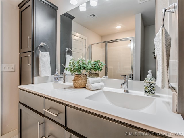 7221 S Indianwood Ave, Broken Arrow, OK 74011 - bathroom featuring double vanity and a stall shower