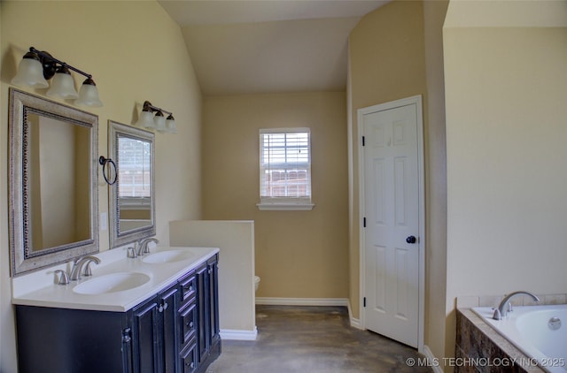 11968 S 270th E Ave, Coweta, OK 74429 - full bath featuring double vanity, vaulted ceiling, and a garden tub