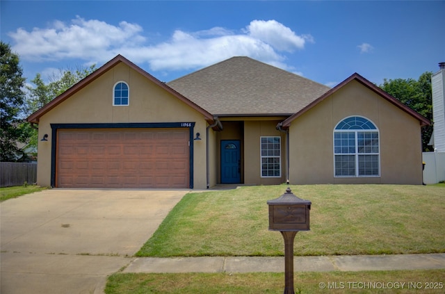 11968 S 270th E Ave, Coweta, OK 74429 - view of front of home featuring stucco siding, a garage, driveway, and roof with shingles