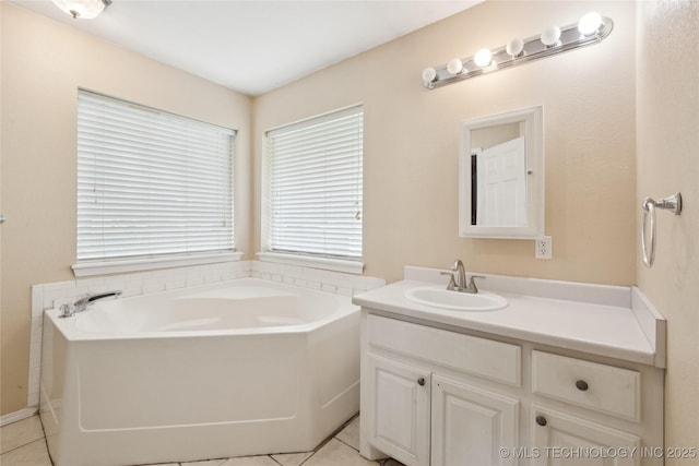 385077 E 1160th Rd, Weleetka, OK 74880 - bathroom featuring vanity, a garden tub, and tile patterned floors