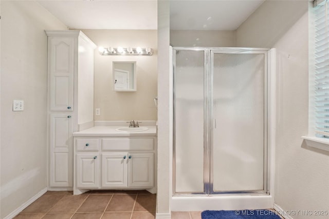 385077 E 1160th Rd, Weleetka, OK 74880 - bathroom featuring a stall shower, vanity, and tile patterned floors
