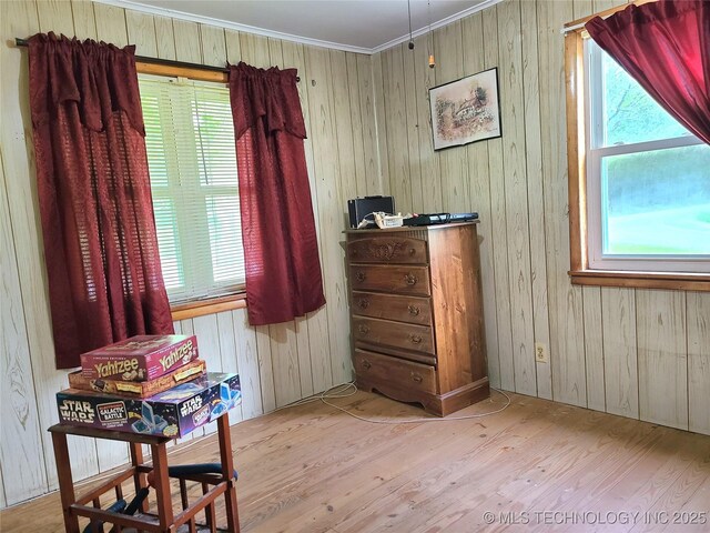 1950 Cedar Bluff Rd, Fort Gibson, OK 74434 - sitting room with wood finished floors, crown molding, and wood walls