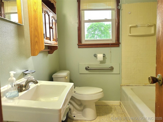 1950 Cedar Bluff Rd, Fort Gibson, OK 74434 - full bathroom with toilet, a bath, a sink, baseboards, and a shower