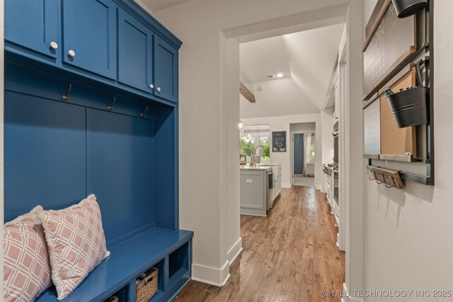 6705 S Palm Ave, Broken Arrow, OK 74011 - mudroom with light wood-style flooring, baseboards, recessed lighting, and a sink