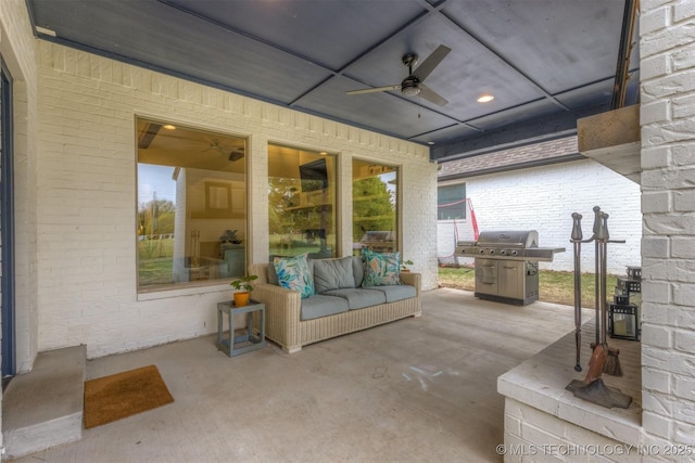 6705 S Palm Ave, Broken Arrow, OK 74011 - view of patio / terrace featuring ceiling fan and area for grilling