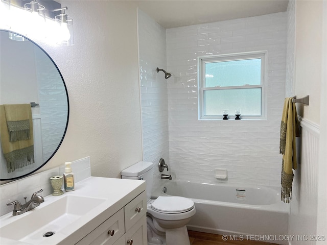 11522 E 64th St, Broken Arrow, OK 74012 - bathroom with toilet, vanity, and shower / washtub combination