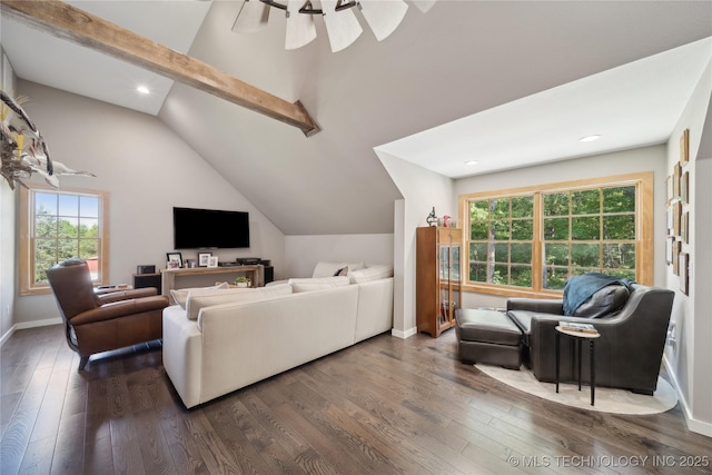 20119 E Willis Rd, Tahlequah, OK 74464 - living area featuring dark wood finished floors, baseboards, recessed lighting, and a ceiling fan