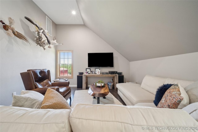 20119 E Willis Rd, Tahlequah, OK 74464 - living area with lofted ceiling, recessed lighting, and baseboards