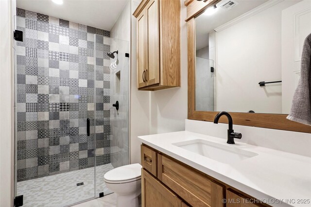 3406 W Quantico Pl, Broken Arrow, OK 74011 - bathroom featuring vanity, a stall shower, and toilet