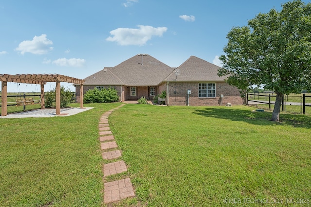 6200 E 340th Rd, Talala, OK 74080 - view of front facade with a pergola, brick siding, roof with shingles, and a patio