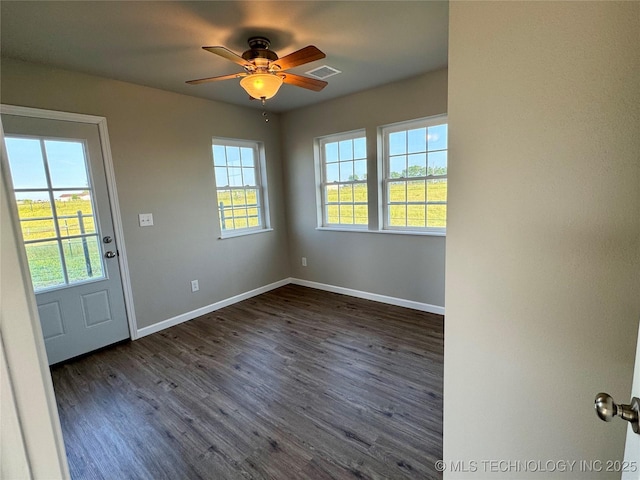 6200 E 340th Rd, Talala, OK 74080 - spare room with dark wood-style flooring and ceiling fan