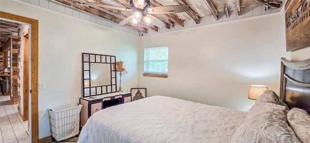 114276 S 4170th Rd, Checotah, OK 74426 - bedroom featuring wooden ceiling with exposed beams and a ceiling fan
