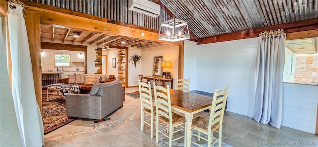 114276 S 4170th Rd, Checotah, OK 74426 - dining area with an AC wall unit and beam ceiling