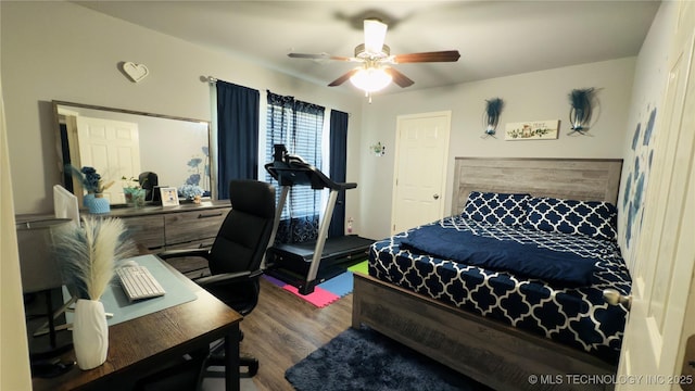 5752 E 147th St S, Bixby, OK 74008 - bedroom featuring wood finished floors, a ceiling fan, and an office area
