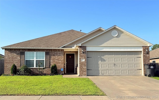 5752 E 147th St S, Bixby, OK 74008 - single story home with a garage, brick siding, driveway, a front yard, and roof with shingles