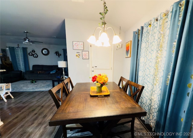 5752 E 147th St S, Bixby, OK 74008 - dining area featuring wood finished floors, ceiling fan, and a chandelier