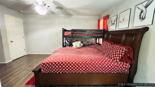 5752 E 147th St S, Bixby, OK 74008 - bedroom featuring wood finished floors, baseboards, and ceiling fan