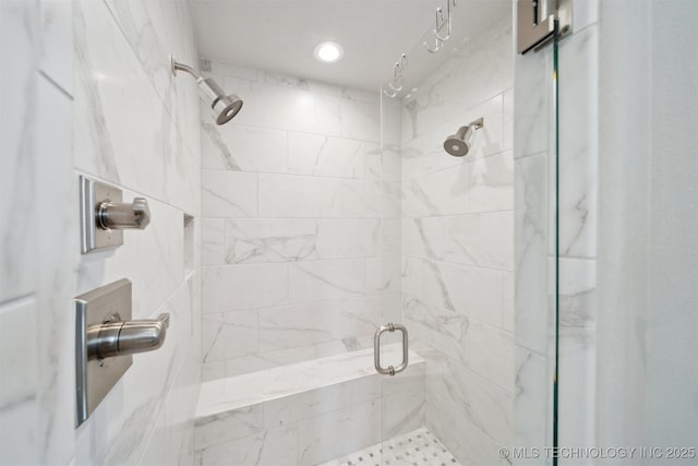 18319 E Red Fox Trl, Owasso, OK 74055 - bathroom featuring a stall shower and recessed lighting