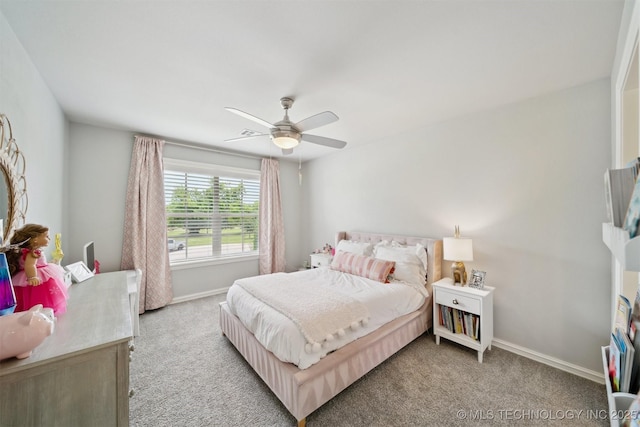 18319 E Red Fox Trl, Owasso, OK 74055 - bedroom featuring light colored carpet, baseboards, and ceiling fan