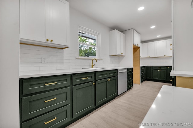 7362 S 68th E Ave, Tulsa, OK 74133 - kitchen with green cabinetry, a sink, white cabinets, and recessed lighting