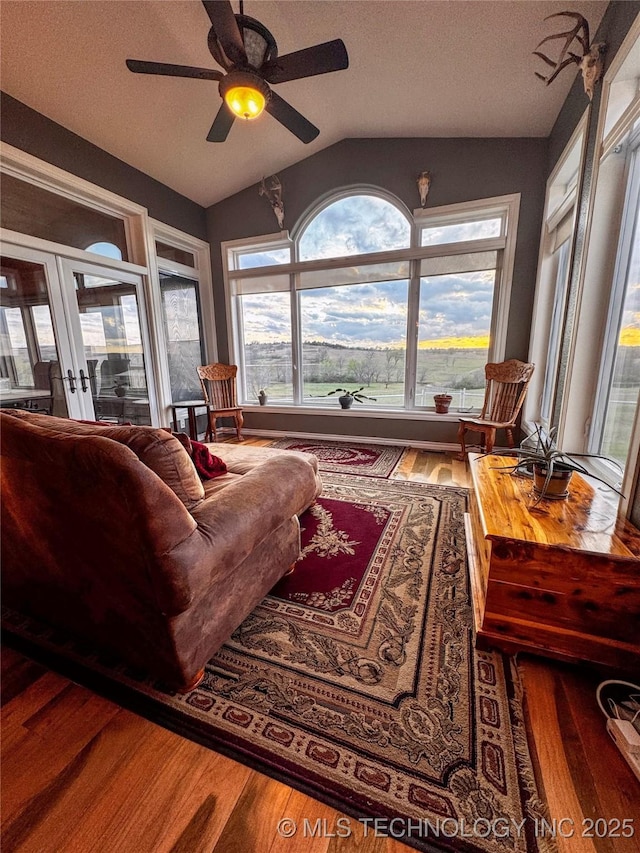 4418 N Little, Cushing, OK 74023 - sunroom / solarium featuring french doors, vaulted ceiling, and healthy amount of natural light