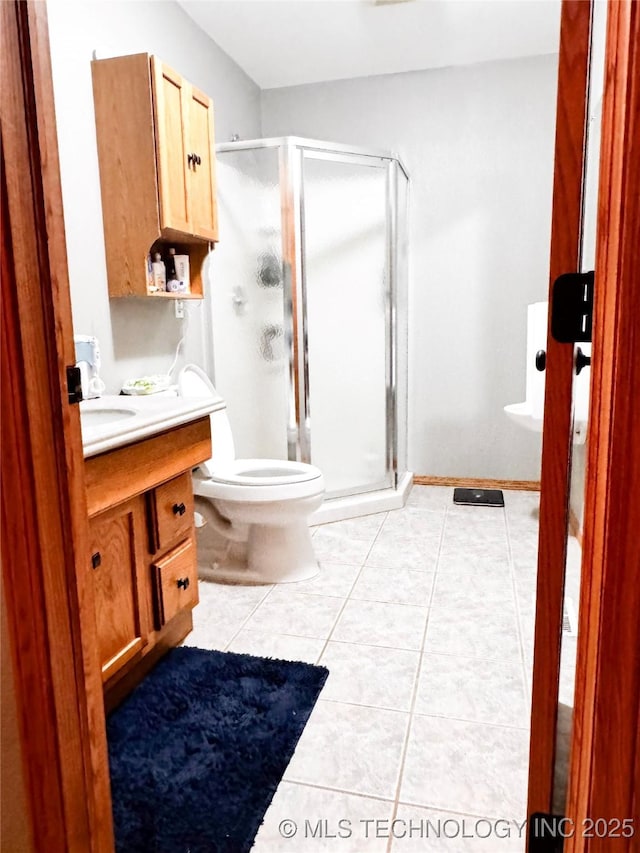 4418 N Little, Cushing, OK 74023 - full bathroom with a shower stall, toilet, tile patterned flooring, and vanity