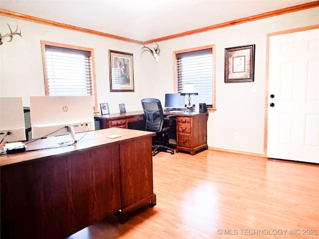 4418 N Little, Cushing, OK 74023 - home office featuring light wood finished floors, ornamental molding, and baseboards