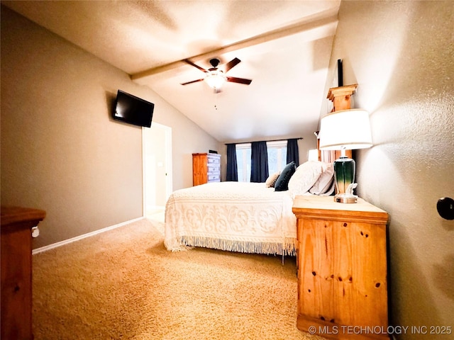 4418 N Little, Cushing, OK 74023 - carpeted bedroom with vaulted ceiling, baseboards, and a ceiling fan