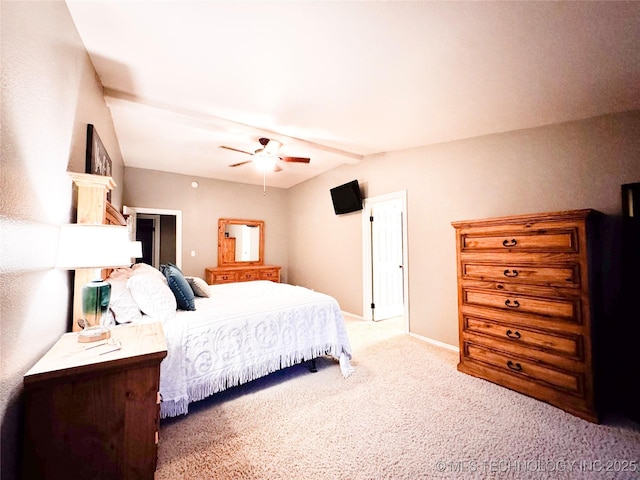 4418 N Little, Cushing, OK 74023 - bedroom with carpet flooring, vaulted ceiling, baseboards, and ceiling fan