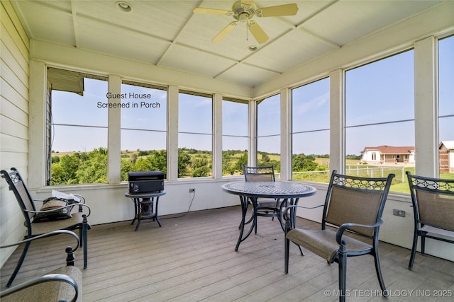 4418 N Little, Cushing, OK 74023 - sunroom with ceiling fan and wood finished floors