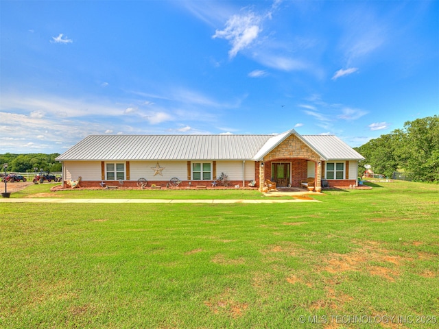 830294 S 3530, Stroud, OK 74079 - single story home with metal roof, a front yard, and brick siding