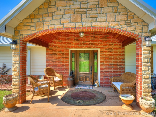 830294 S 3530, Stroud, OK 74079 - doorway to property with a patio and brick siding