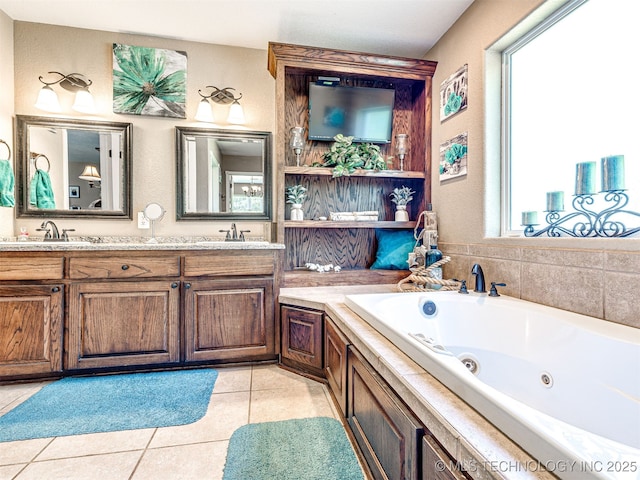 830294 S 3530, Stroud, OK 74079 - full bathroom featuring double vanity, tile patterned flooring, and a jetted tub