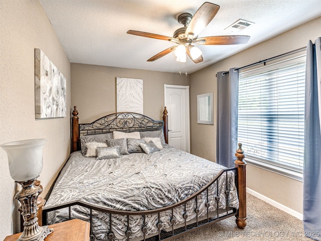830294 S 3530, Stroud, OK 74079 - bedroom featuring carpet, a textured ceiling, ceiling fan, and baseboards