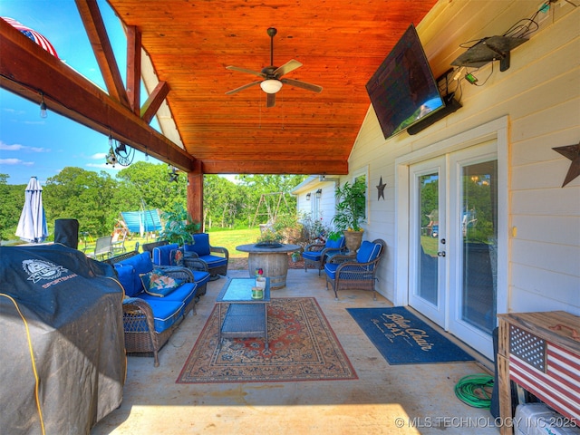 830294 S 3530, Stroud, OK 74079 - view of patio / terrace featuring french doors, outdoor lounge area, and ceiling fan