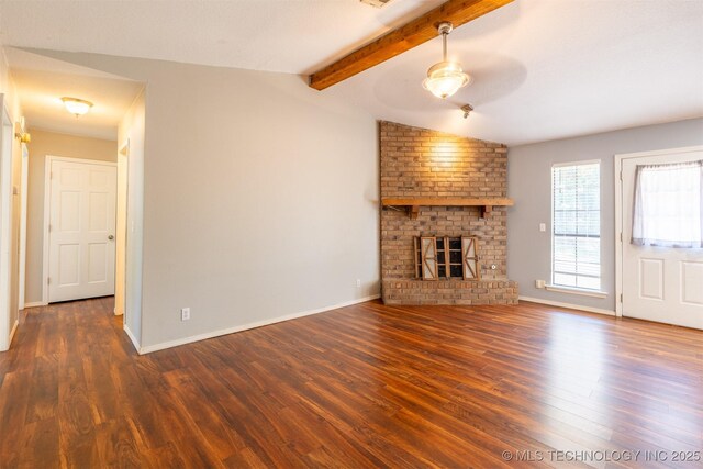 1605 W Montgomery St, Broken Arrow, OK 74012 - unfurnished living room with wood finished floors, a brick fireplace, and baseboards