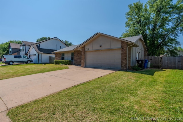 1605 W Montgomery St, Broken Arrow, OK 74012 - ranch-style home with a garage, driveway, board and batten siding, and brick siding