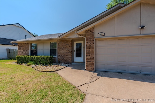 1605 W Montgomery St, Broken Arrow, OK 74012 - view of front of house with brick siding, a front yard, concrete driveway, an attached garage, and roof with shingles