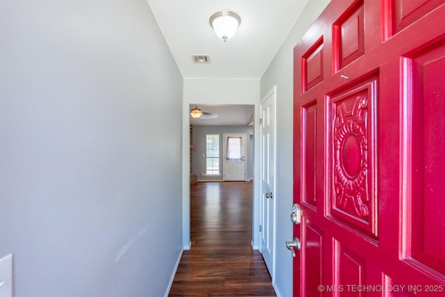 1605 W Montgomery St, Broken Arrow, OK 74012 - hallway with dark wood finished floors and baseboards