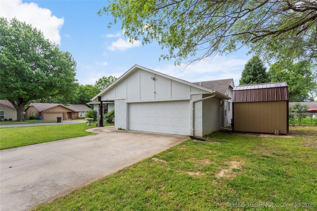 401 W Birmingham St, Broken Arrow, OK 74011 - view of front facade with a front yard, an attached garage, brick siding, and board and batten siding