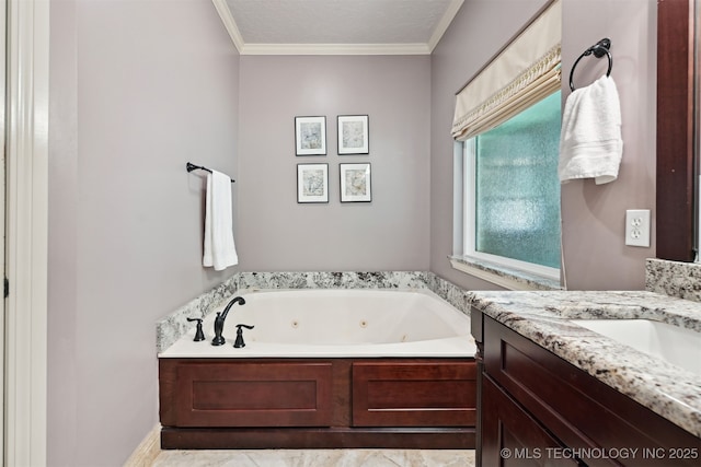 11586 S 66th E Ave, Bixby, OK 74008 - full bath featuring vanity, a whirlpool tub, and ornamental molding
