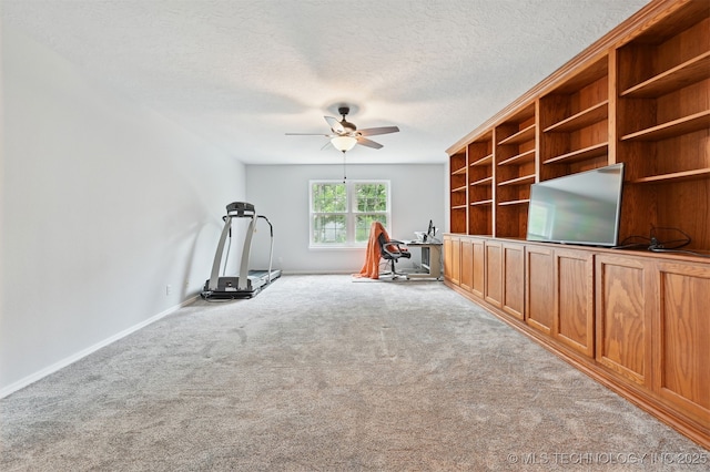 11586 S 66th E Ave, Bixby, OK 74008 - exercise room with carpet, a ceiling fan, baseboards, and a textured ceiling