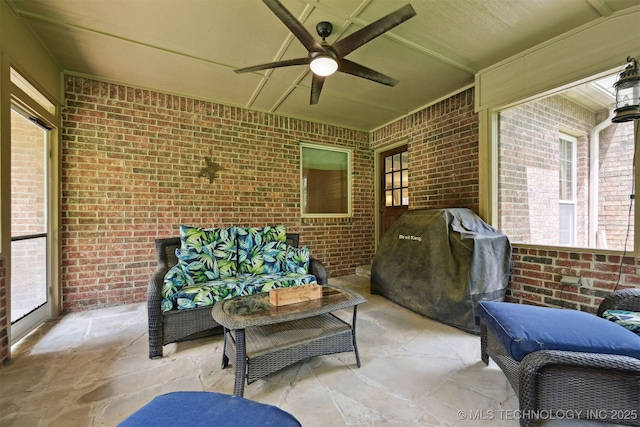 11586 S 66th E Ave, Bixby, OK 74008 - view of patio / terrace featuring a ceiling fan, grilling area, and an outdoor hangout area