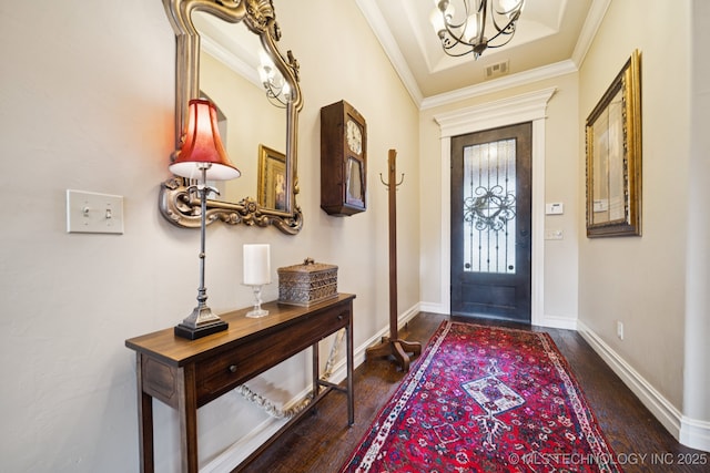 13234 S 68th E Ave, Bixby, OK 74008 - entryway featuring a chandelier, wood finished floors, ornamental molding, and baseboards
