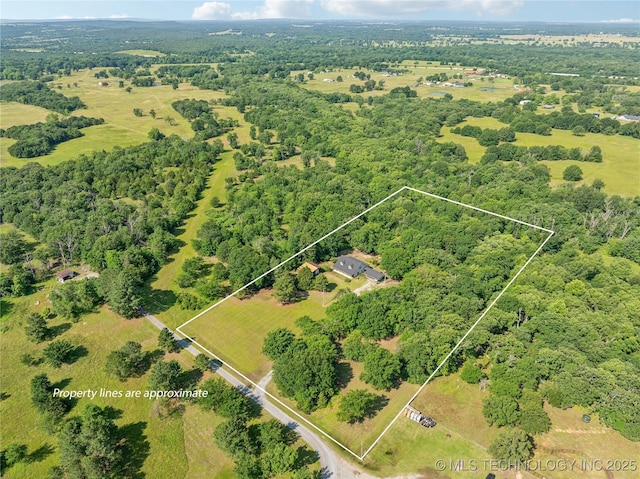 162 Dolittle Ln, Mcalester, OK 74501 - aerial view of property and surrounding area with property boundaries highlighted and a heavily wooded area
